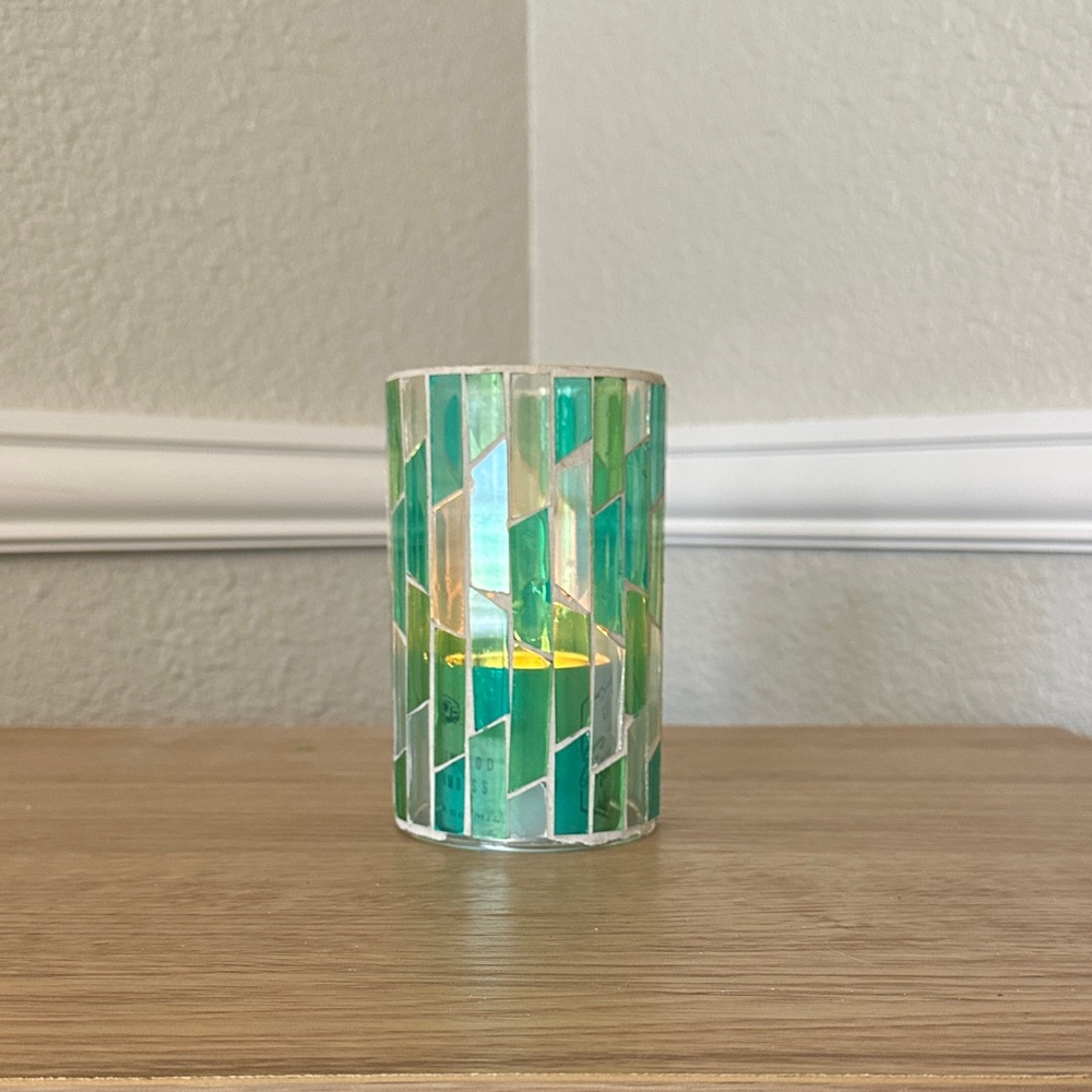 Green Mosaic Glass Candle Holder
